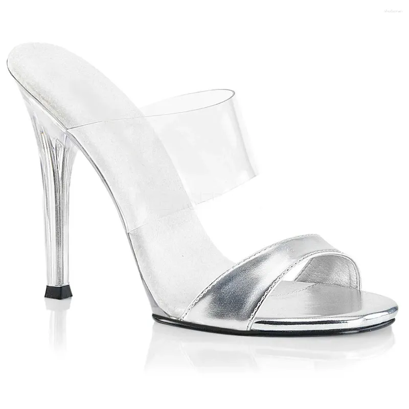 Slippare Silver Buckle 12 cm Fashion High Heels Summer Female Model Pole Dance Performance Stage Show