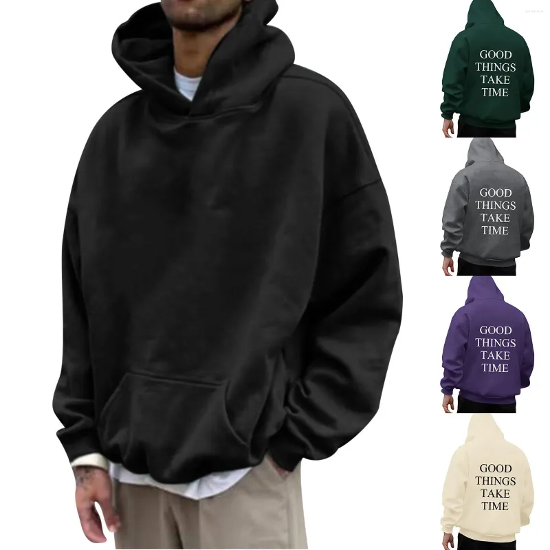 Hoodies masculinos médios para homens outono e inverno carta de volta impressão oversize solto com capuz pulôver suéter deslizamento