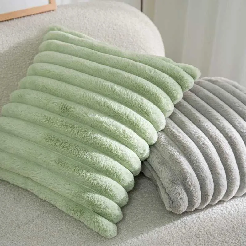 Poduszka/dekoracyjne rzut 1PCS Pokrywa miękka przytulna obudowa Faux Rabbit Fur Poduszka do poduszki na kanapę sofę do łóżka wystrój domu saga zielony