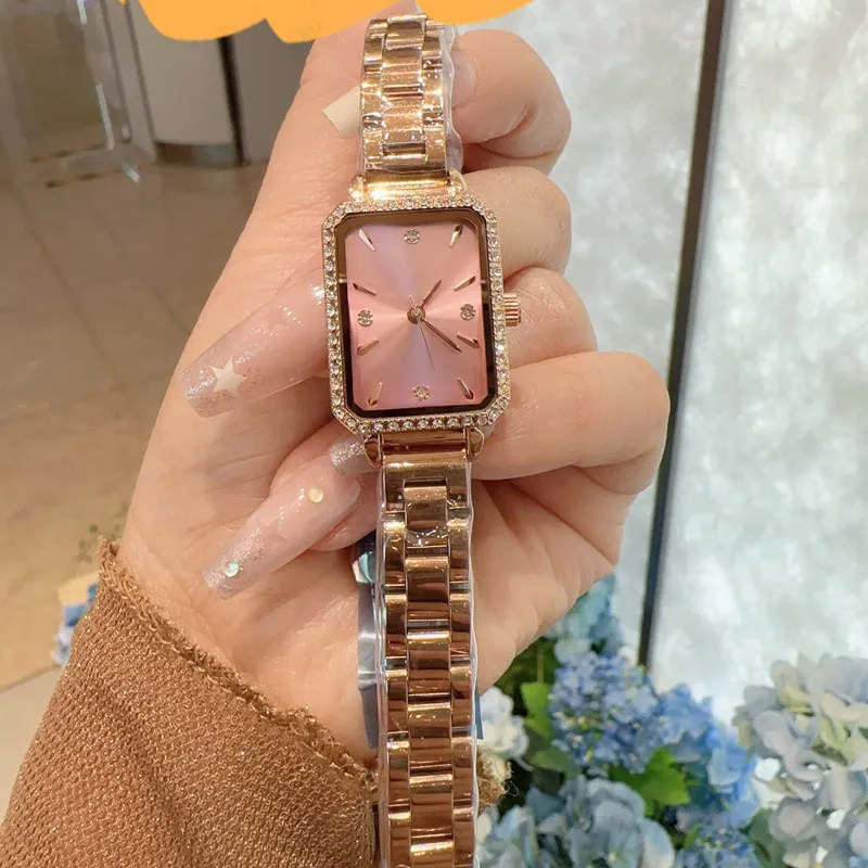 dress luxury lady watch Top brand Stainless Steel band womens Wristwatches rectangle dial diamond designer watches for women Mother`s Day Christmas birthday Gift