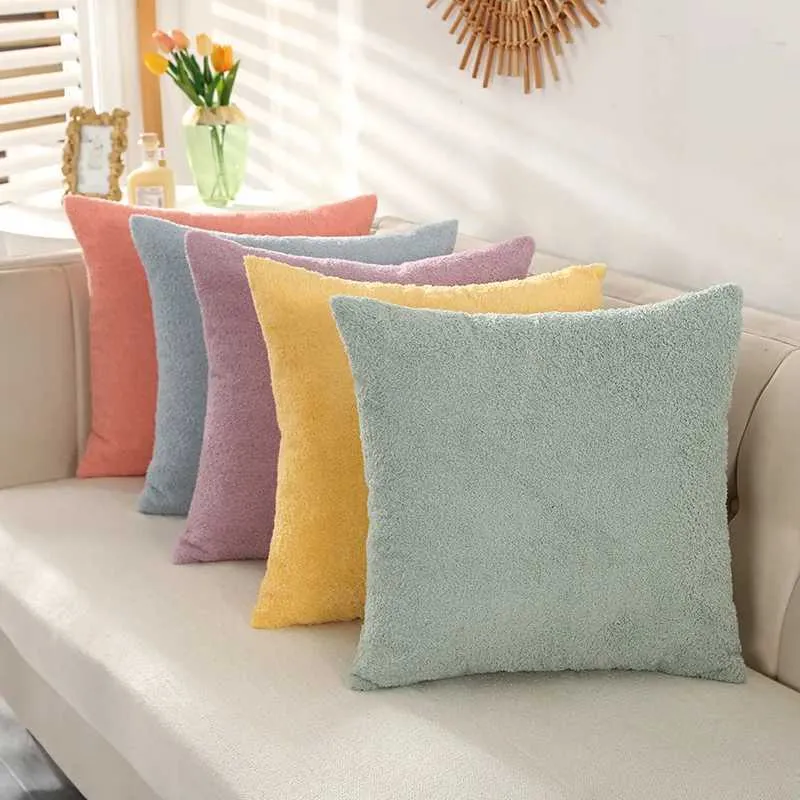 Cushion/Decorative Premium Thick Teddy Velvet Cushion Cover for Living Room Furniture Sofa Office Nap Bedroom Headboard Waist Back