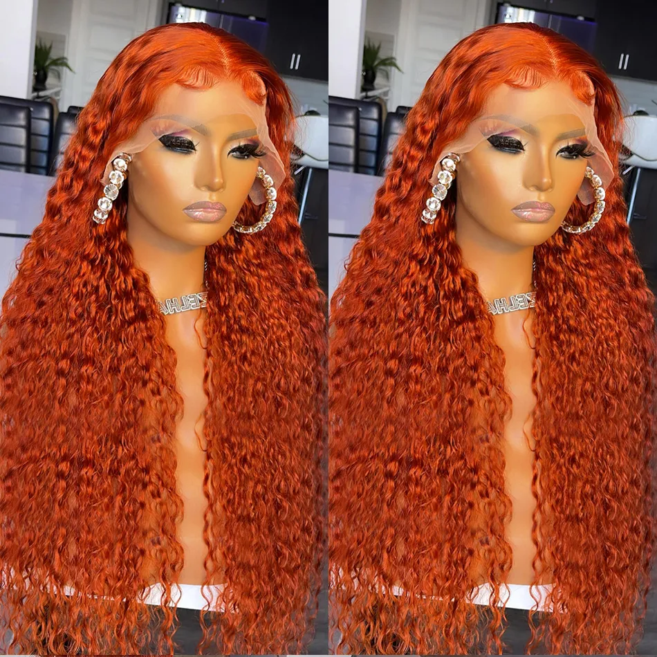 Ginger Orange Transparent Deep Wave 360 Lace Frontal Wig Highlight Colored Lace Front Wig Water Curly Simulation Human Hair Wigs for Women