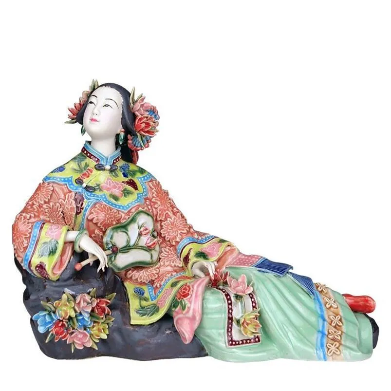Objets décoratifs Figurines Classique Dames Printemps Artisanat Peint Art Figure Statue en Céramique Antique Chinois Porcelaine Figurine 263W