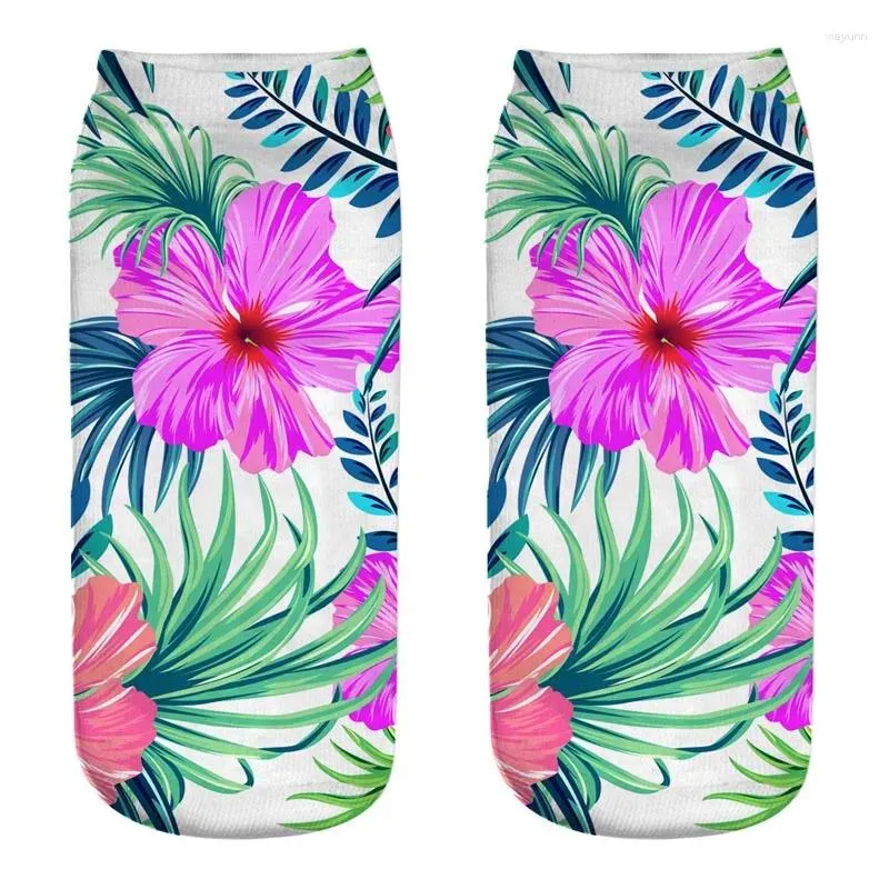 Chaussettes pour femmes, impression de fleurs 3D, coupe basse, cheville, FunnyGothic, plante créative, peinture à l'huile, Sokken, livraison directe