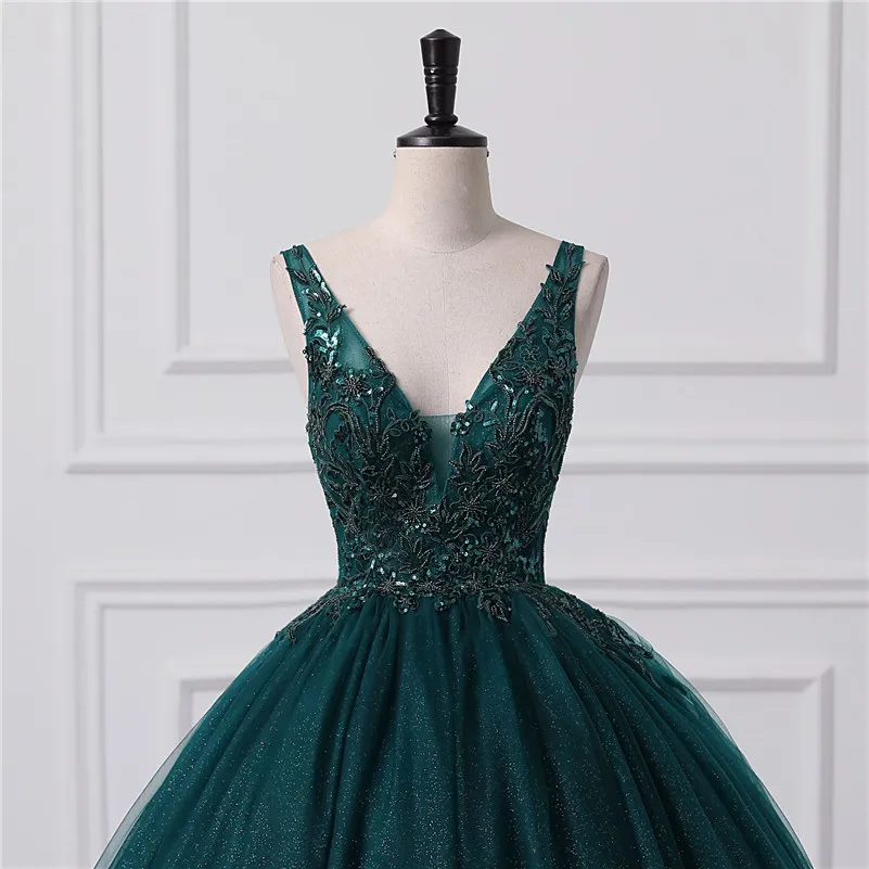slim fit dress slacks Clarisse - 3741 V Neck Corset Lace Up Back Satin Prom Dress 4 / Forest Green main image 0