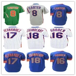 New Ny  Vintage Baseball Jerseys 18 Darryl Strawberry 8 Gary Carter 16 Dwight Gooden 17 Keith Hernandez Ed Blue Grey Green White