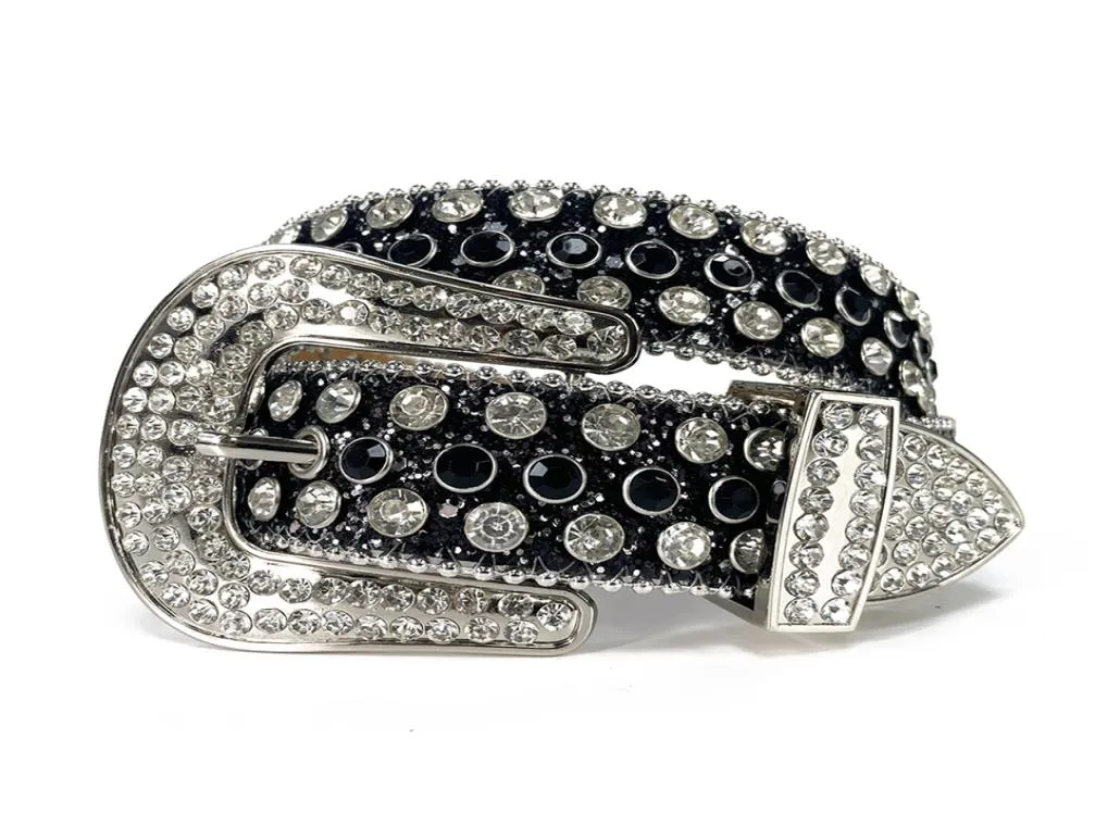 Cinturones de diamantes de imitación de gran tamaño Vaquera occidental Vaquero Bling Crystal Tachonado Cinturón de cuero Hebilla extraíble para hombres Mujeres diseñador bel4000495