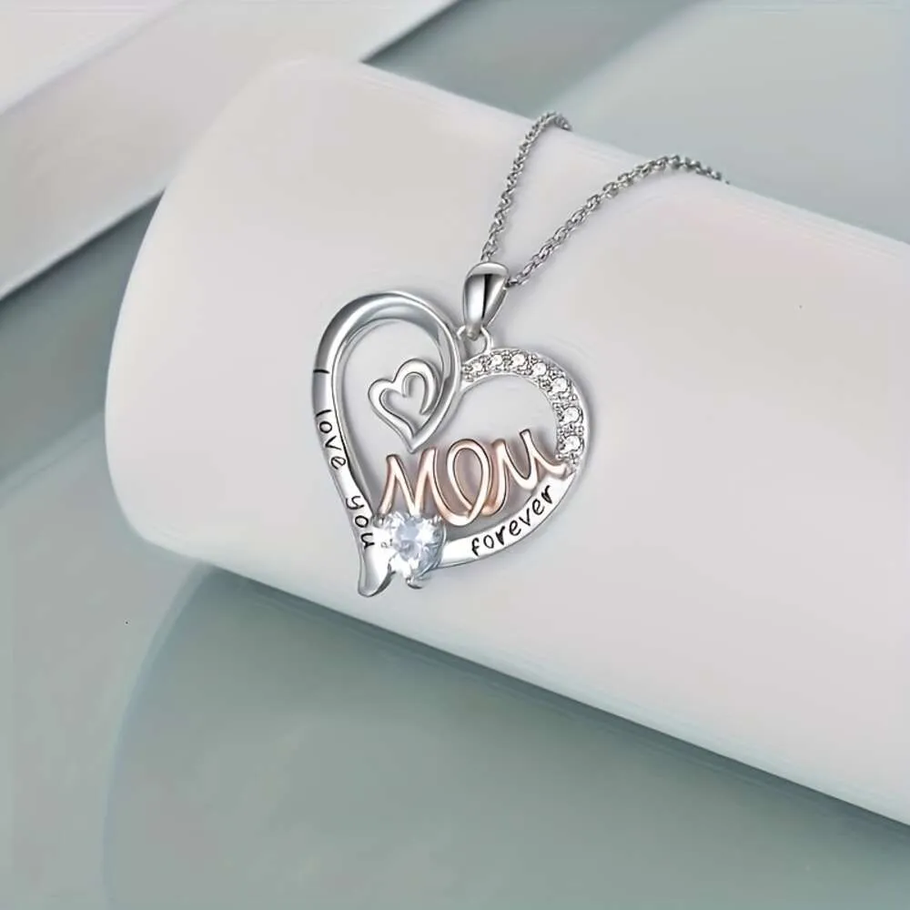 Moeder 1 st schattig dubbel hart strass decor hartvormige ketting Moederdag verjaardag