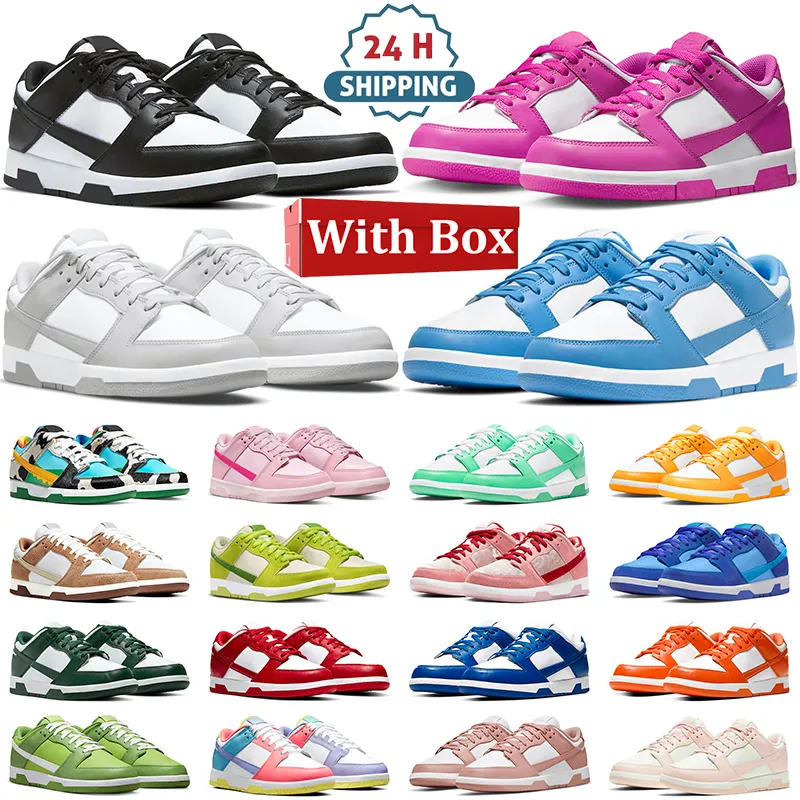 men women with box shoes White Black Panda Grey Fog Active Fuchsia Triple Pink UNC Syracuse Blue Raspberry Photon Dust mens trainer designer sneakers