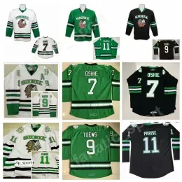 North Dakota Fighting Sioux 11 Zach Parise College Jerseys Green Black White 7 TJ Oshie 9 Jonathan Toews Hockey Jersey Ice Free Shipping