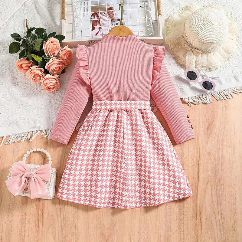 Pink Knitted Patchwork Dress For Girls 4 7 Years Old Stylish Korean Casual  Clothing With Flat Design 2023 Autumn From Guan08, $13.1