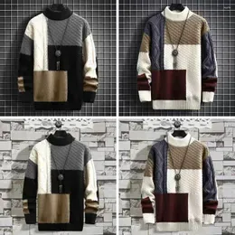 Men's Sweaters Elastic Men Colorblock Sweater Preppy Style Keep Warm Polyester Anti-pilling