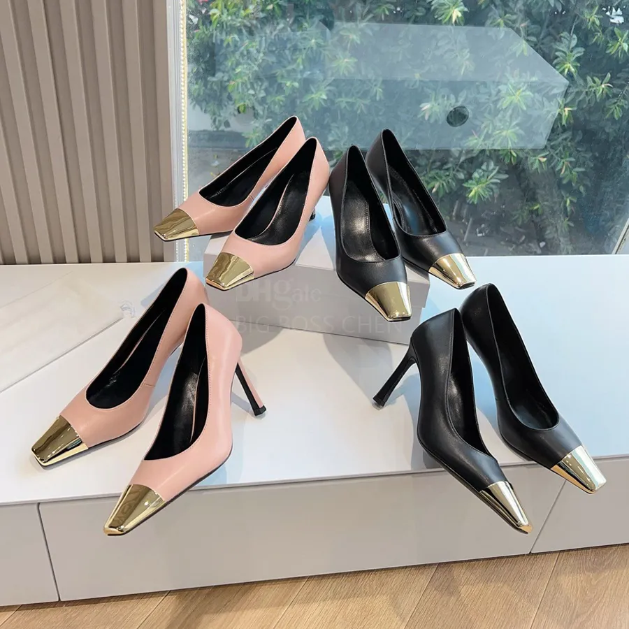 Dress Shoes Top quality Leather square toes pumps shoes Kitten Stiletto heels sandals High-heeled shoes Luxury designer Dress shoes Dinner Party shoes