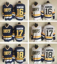 Cheap Hanson Brothers #16 #17 #18 Charlestown  Slap Shot White Blue Movie Hockey Jerseys Free Shipping