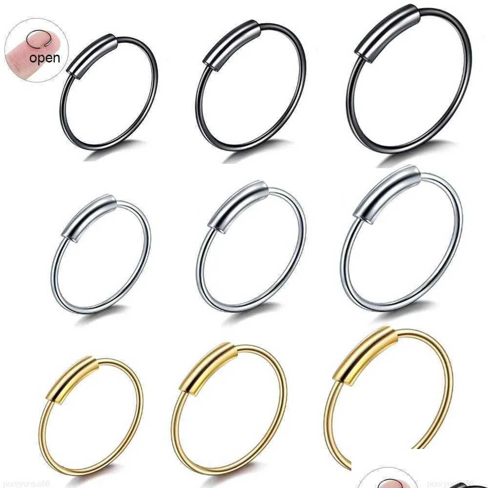 Anelli per naso Borchie 1 Pz 8/10 / 12Mm Anelli per naso in acciaio Cerchio Cartilagine Setto Piercing Trago Clip per orecchio Lip Helix Piercing Gioielli Goccia D Dhxn8