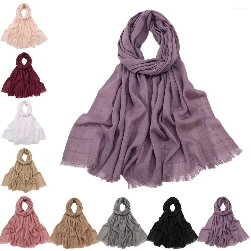 Abbigliamento etnico Donne musulmane Sciarpa lunga Hijab Turbante Pianura Scialle con nappa Fascia islamica araba Femme Pashmina Foulard Sciarpe Stola Testa