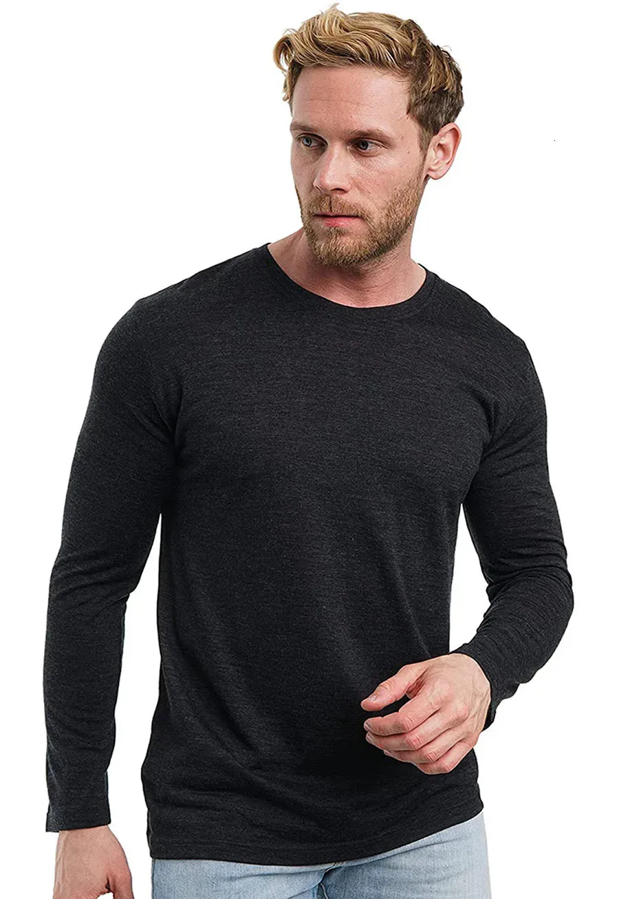 Thermounterwäsche für Herren, 100 % Merinowolle, Thermounterwäsche für Herren, Baselayer-Shirt aus Merinowolle, 240 g, für den Winter, warm, feuchtigkeitsableitend, atmungsaktiv, geruchshemmend, USA-Größe 231206