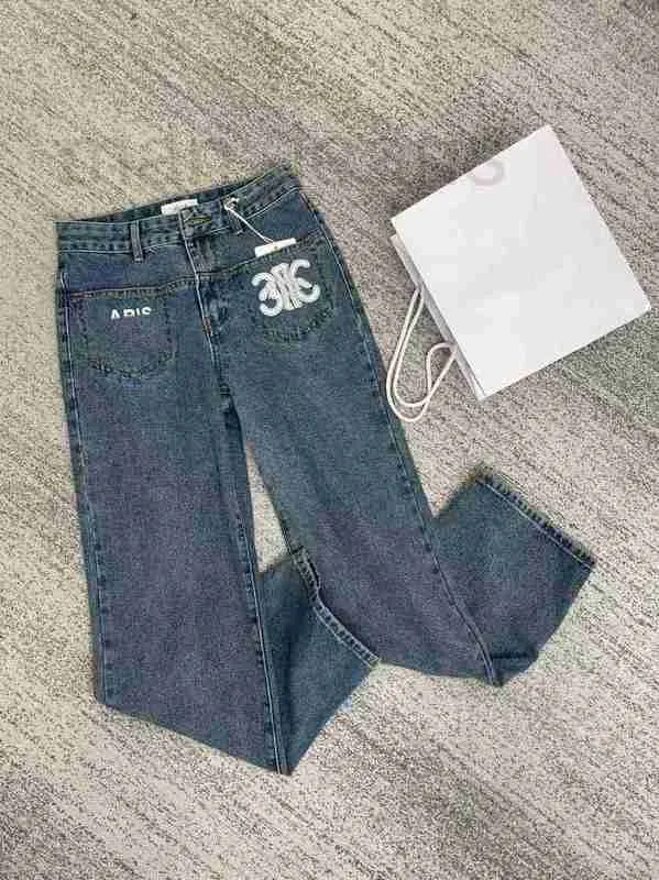Женские джинсы, дизайнерские 2023, джинсовые женские брюки с карманами и вышивкой, осенние модные популярные широкие брюки WYV5