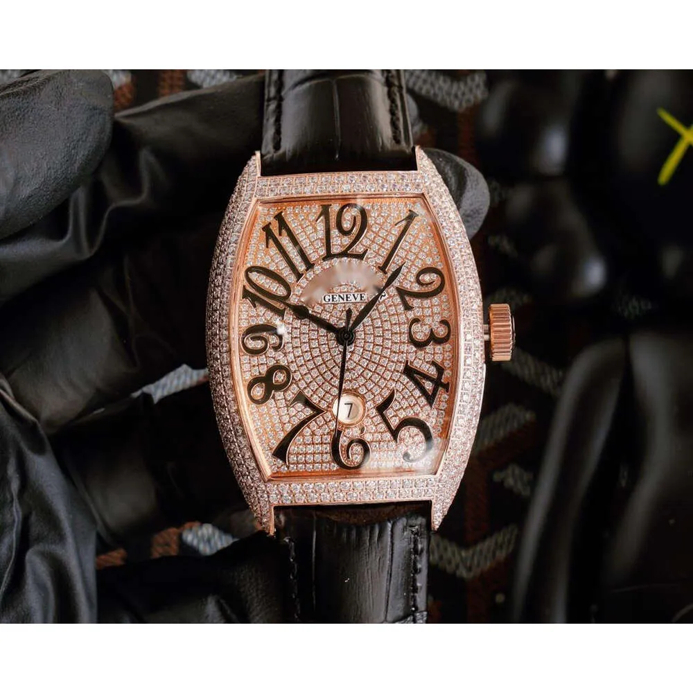 FRANCK MULLER Diamond Mens Watch Stylish Leather Strap
