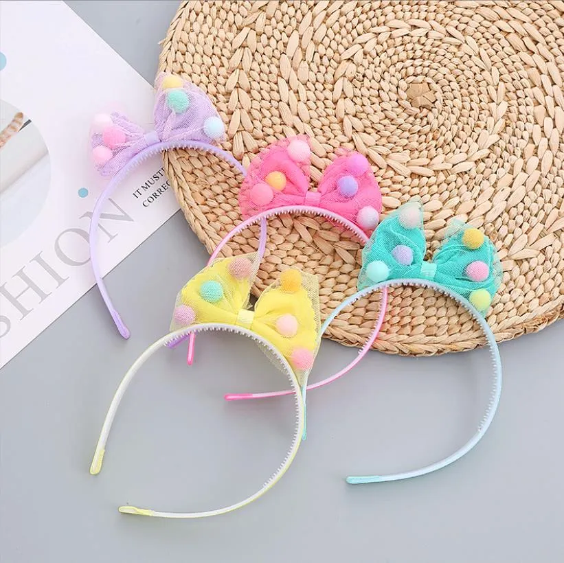 Mädchen Pompons Spitze Schleife Stirnbänder Kawaii Haarband für Kinder Haarschmuck