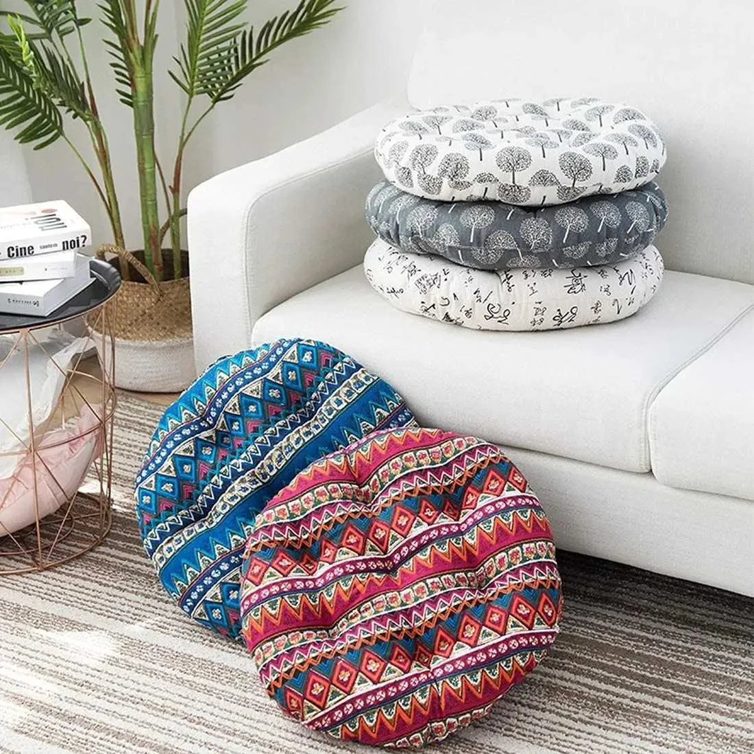 Cushion/Decorative Boho Round Floor Seat Cushions Futon Chair Pad Tatami Floor Cushion for Living Room Balcony Outdoor