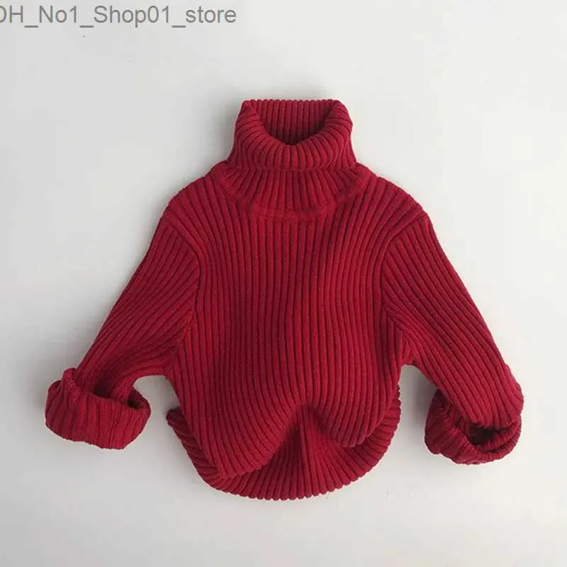 Cardigan enfants bébé pull de Noël automne hiver rouge bébé garçon fille vêtements tricotés à manches longues enfants enfant en bas âge pull à col roulé hauts Q231206