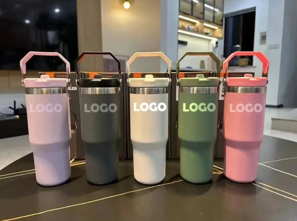 US stock Water Bottles 20oz 30oz Cups Heat Preservation Stainless Steel Tumblers Outdoor Large Capacity Travel CarMugs Reusable Leakproof Flip Cup With LOGO I1206