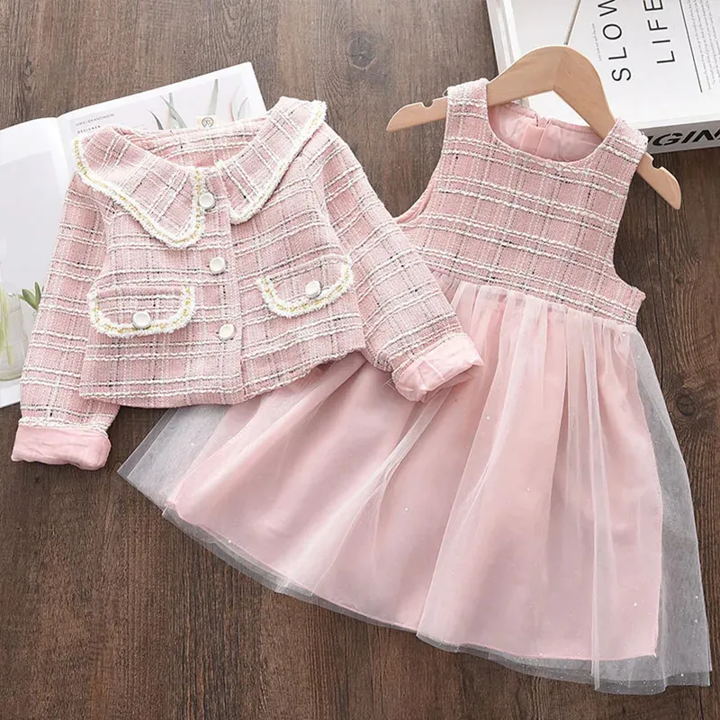 Mädchenkleider Bärenkragen Baby Mädchen Prinzessin Kleid Herbst und Winter Party Kinderkleidung elegante Mädchenkleidung Kinderkleidung 2 Stück 2312306