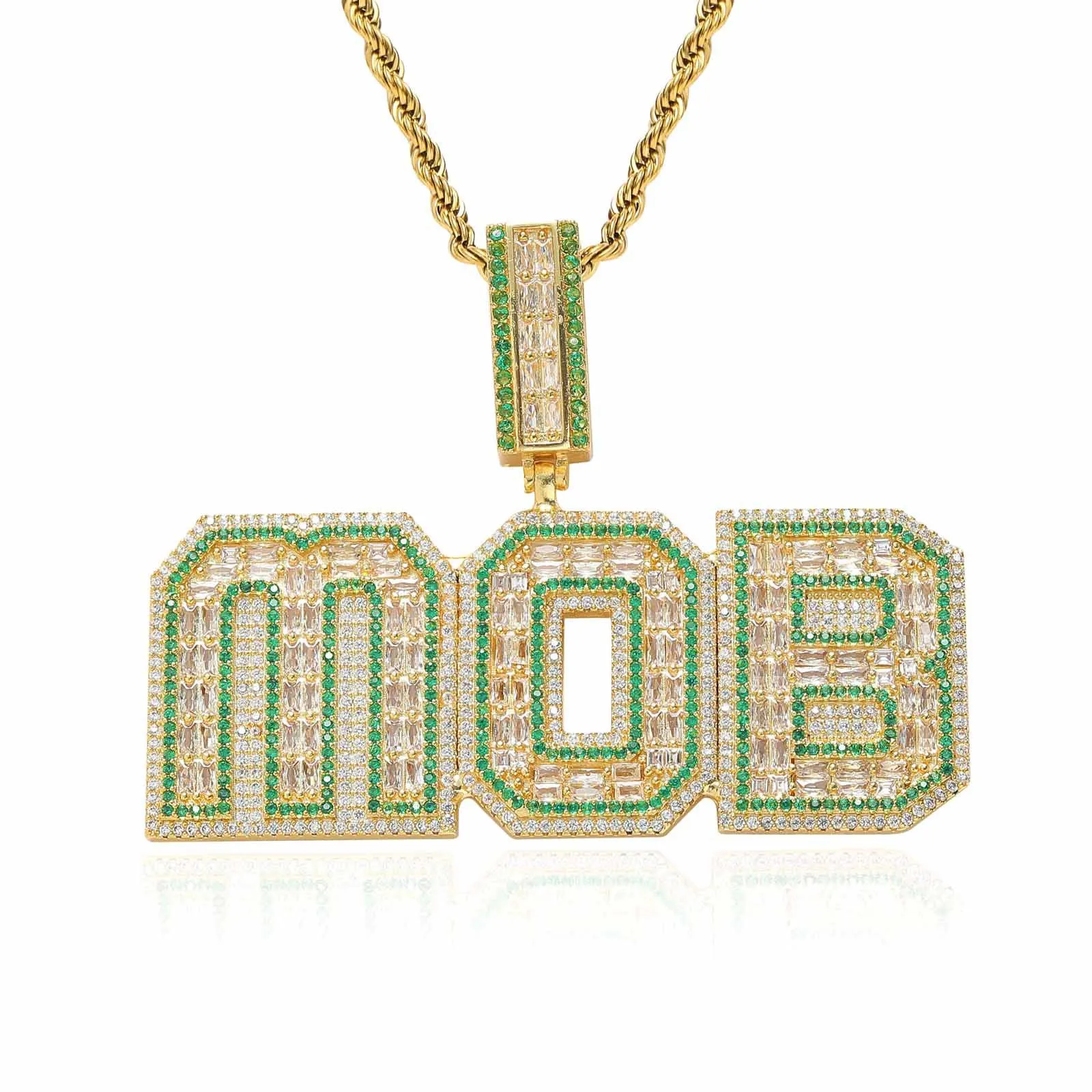 Hip Hop Diy Custom A-Z Letters Pendant Necklace Colorful T Zircon 18K Real Gold Plated Men smycken