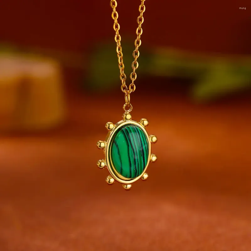 Pendant Necklaces Oval Green Natural Stone For Women Aesthetisc Gold Color Choker Stainless Steel Jewelry Gift