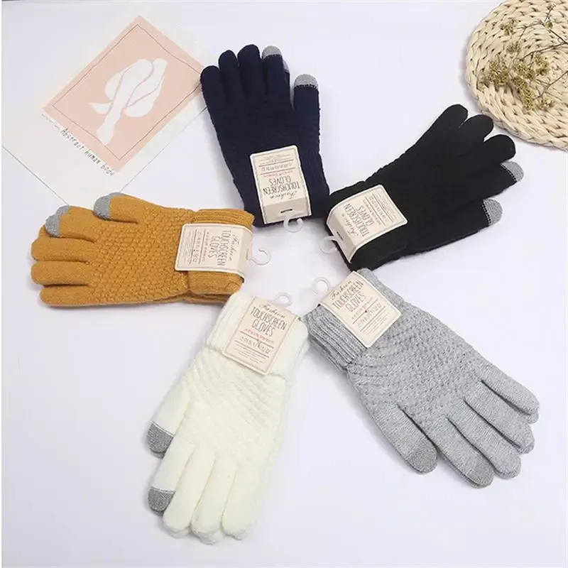 Vijf Vingers Handschoenen Dames Heren Warm Winter Touchscreen Stretch Gebreide Wanten Wol Volledige Vinger Guantes Vrouwelijke Gehaakte Handschoen 231205