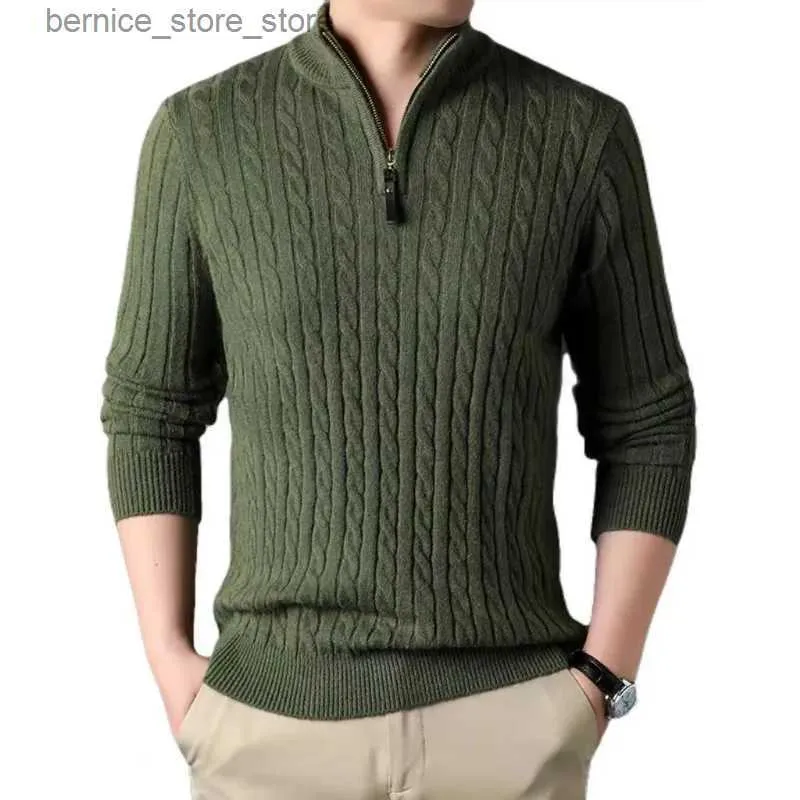 Men's Sweaters 2023 Winter Men's Quarter Zip Sweater Slim Fit Casual Knitted Turtleneck Pullover Mock Neck Polo Sweater Q231206