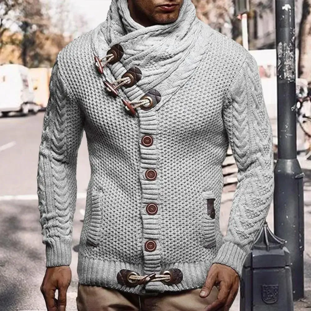 Suéteres masculinos elegantes homens camisola manga longa streetwear super macio tricô gola alta cardigan 231205
