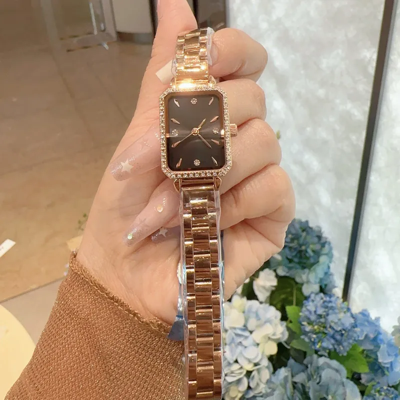 dress luxury lady watch Top brand Stainless Steel band womens Wristwatches rectangle dial diamond designer watches for women Mother`s Day Christmas birthday Gift