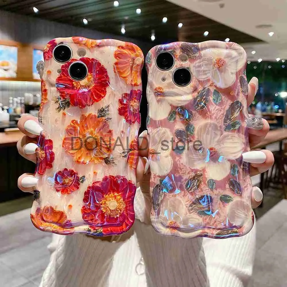 Mobiltelefonfodral Fashion 3D Flowers Telefonfodral för iPhone 11 12 13 14 Pro Max Yucca Daisy Flowers TPU Transparent Laser Soft Silicone Cover Case J231206