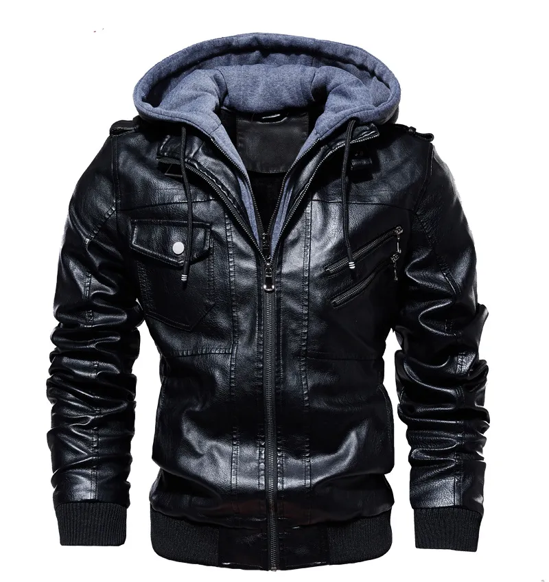 Men's Outerwear Coats Leather Cross border foreign trade Europe and America autumn and winter WISH leather jacket men's PU leather hooded leather jacket