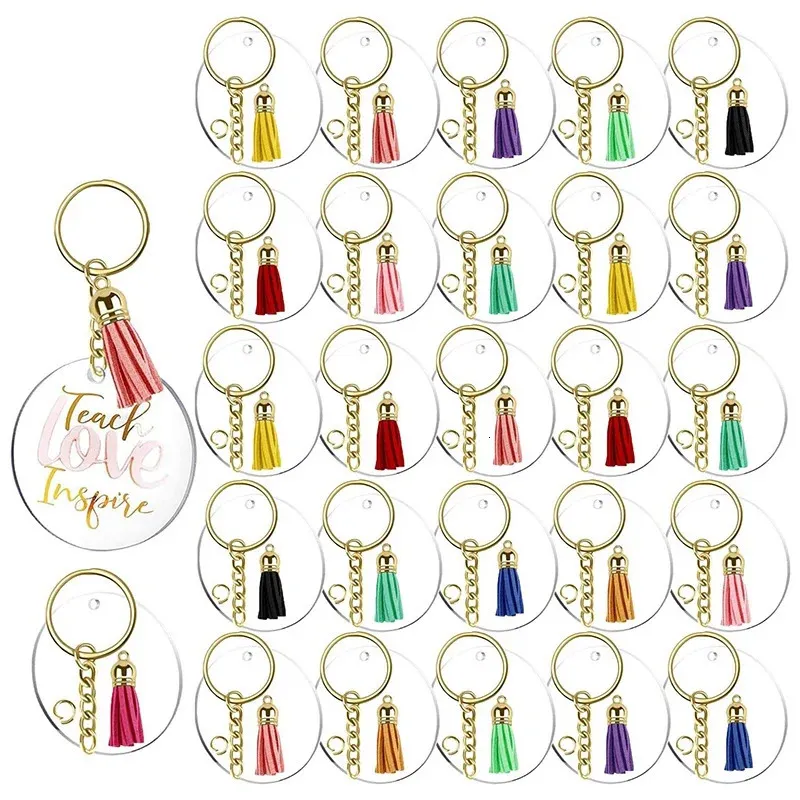 Keychains Lanyards 30Sets Acrylic Keychain Blanks Tassels Clear Circle Blanks with Hole Key Rings with Chain Jump Rings for DIY Keychains 231205