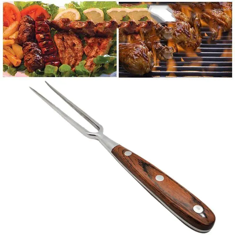 Verktyg Multifunktion Rostfritt stål BBQ Fork Creative Wood Handle Barbecue Carving Tool