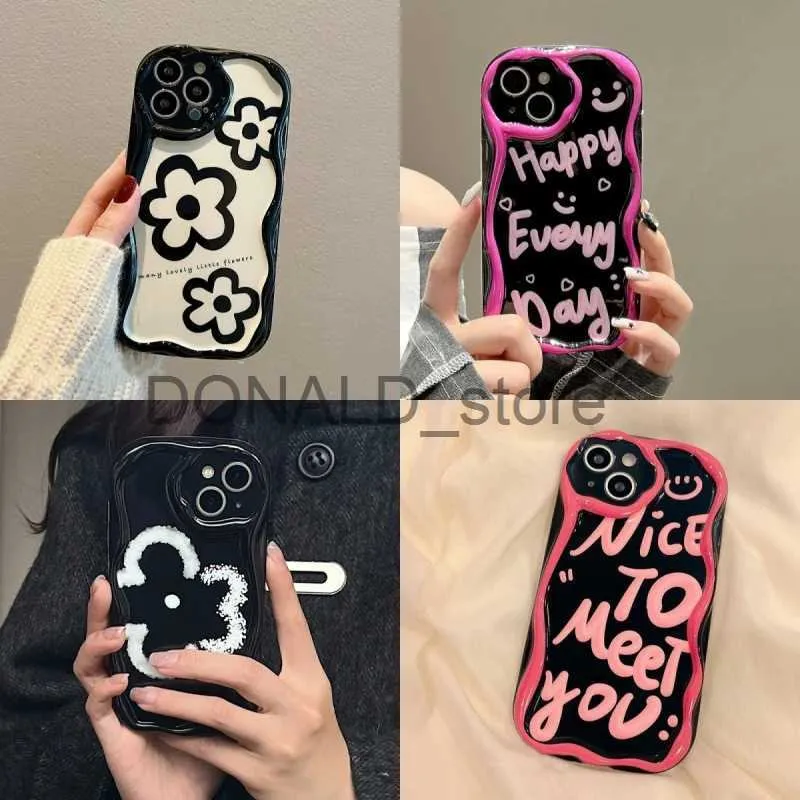 Mobiele Telefoon Gevallen Case Voor Iphone 15 11 12 13 14 Pro X Xs Max Xr 7 8 6 6S Plus Se 3D Golvende Rand Bloem Liefde Hart Zacht Helder Tpu Cover Funda J231206