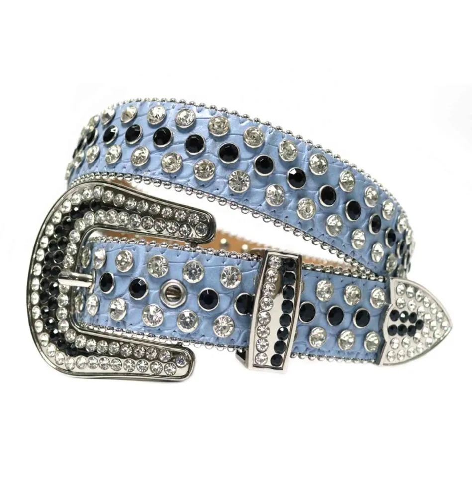 Cintos Wtern masculinos personalizados com Rhintone Fashion Cowboy Bling Diamond Studded Dign Leather Belt5859267