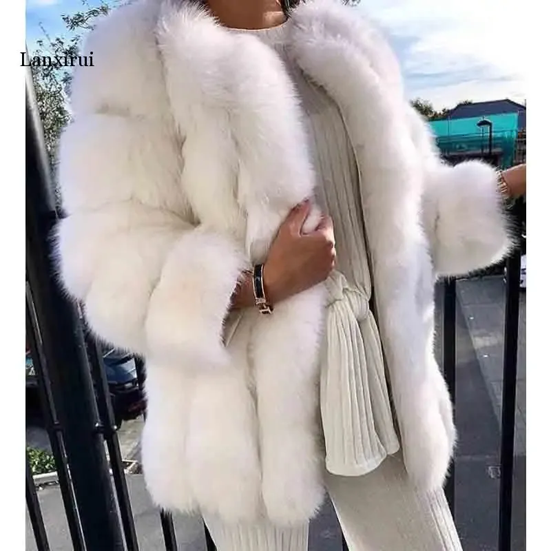 Women's Fur Faux Fake Coat Silver Women Winter black Coats Long Sleeve Jacket Outerwear Fashion casaco feminino 231205