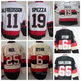 Men Retro Hockey 25 Chris Neil Jersey Vintage Classic 11 Daniel Alfredsson 6 Bobby Ryan 65 Erik Karlsson 19 Jason Spezza Black White Beige