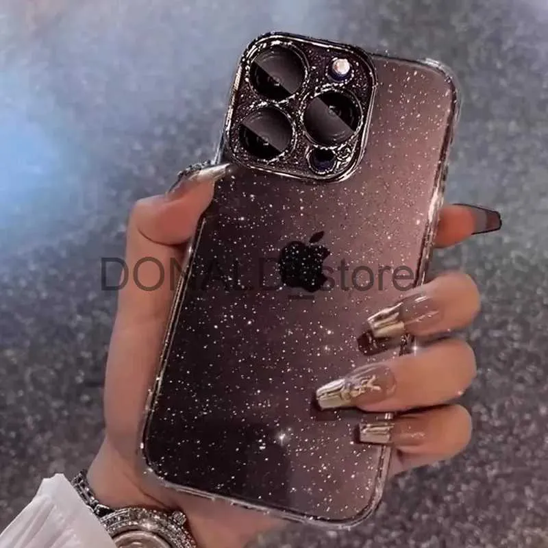 Mobiele telefoon hoesjes Luxe transparante bling glitter plating telefoonhoesje voor iPhone 15 14 Plus 13 12 Pro Max 15Pro Hard plastic schokbestendige dunne hoes J231206