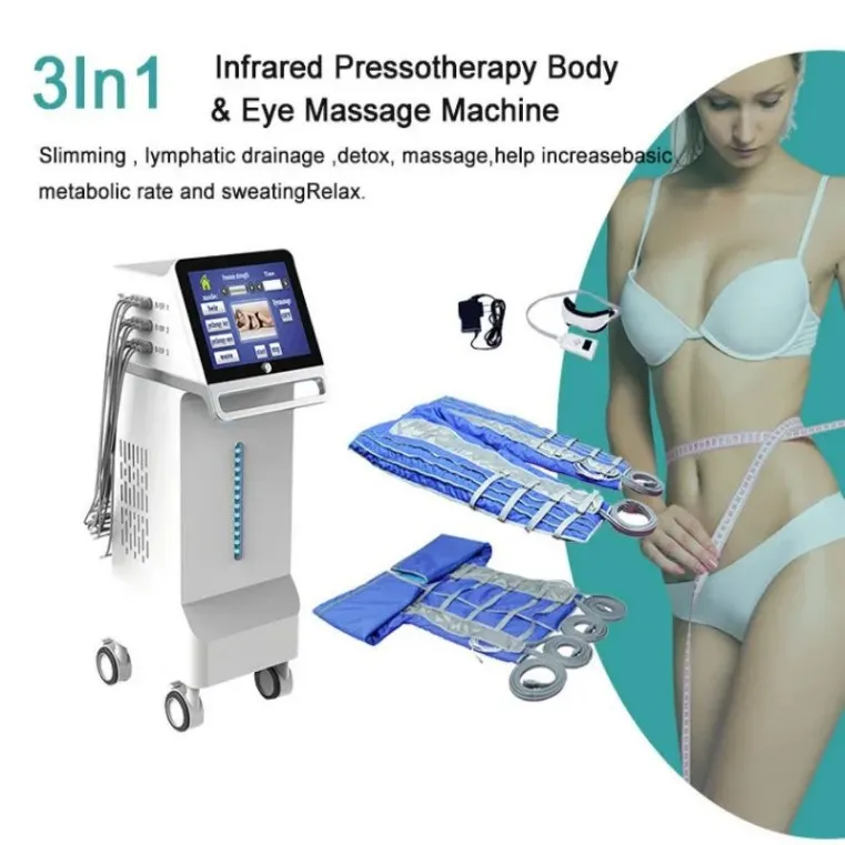 Slimmmaskin Professional 3 i 1 långt infraröd helkropp Slim Presoterapia Pressoterapi lymfatisk dränering lufttryck kroppsmassage sli