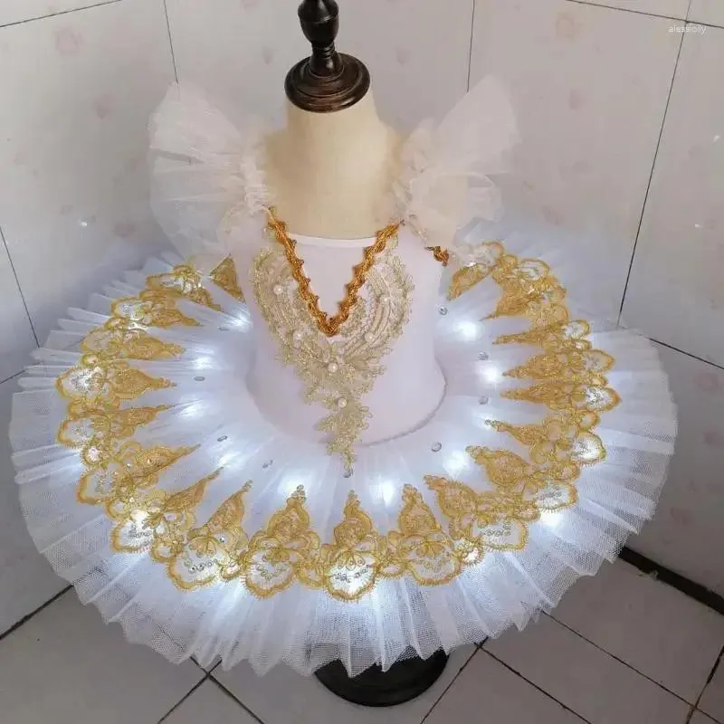 Palco desgaste branco profissional ballet tutu led luz cisne lago meninas bailarina vestido crianças trajes de festa