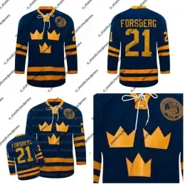 Hockey Jerseys #21 Peter Forsberg Jersey Team SWEDEN Ice Hockey Jerseys embroidered 100% Stithed Blue Custom Your Name Number