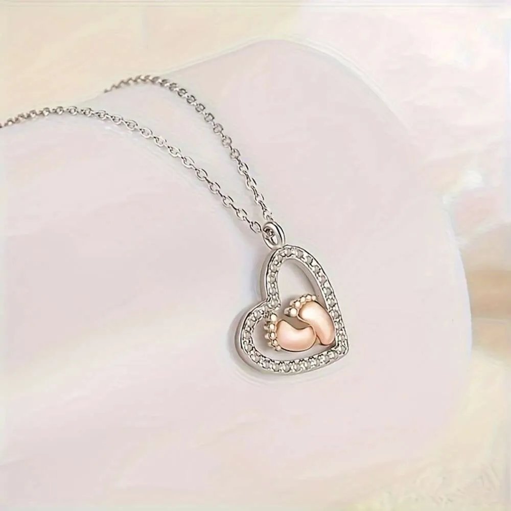 Mama Be Baby Feet Heart Necklace Thanksgiving From Husband to Wife