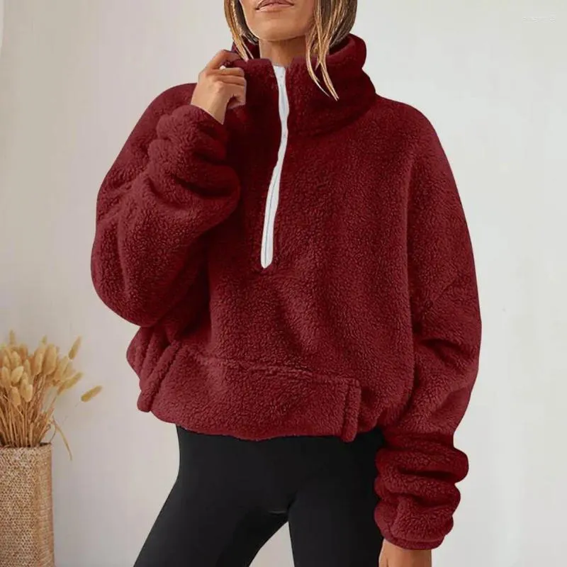 Sweats à capuche pour femmes automne hiver femmes sweat-shirt fermeture éclair col montant protection du cou épais double face en peluche pull ample chaud mi-long haut