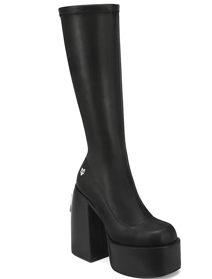 Дизайнерские сапоги Naked Wolfe Boot High High Spice Черные замшевые Scar Secret BlackЖенская кожаная обувь без шнуровки Размер 35-41 женские сапоги на массивном каблуке