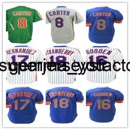 Gema College Wears New NY  Vintage Baseball Jerseys 18 Darryl Strawberry 8 Gary Carter 16 Dwight Gooden 17 Keith Hernandez Stitched Blue Grey